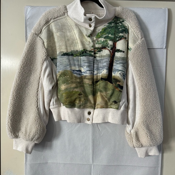 Women's Anthropologie Daily Practice Beige and Green Jacket with Nature Print - Picture 9 of 9